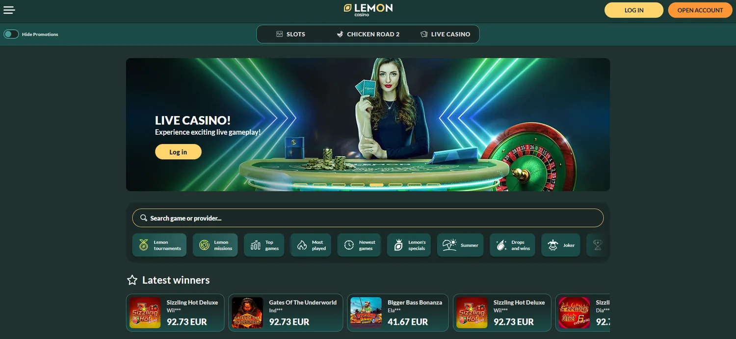 Lemon Casino desktop lobby