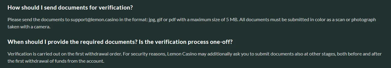 Lemon Casino verifikasie-FAQ